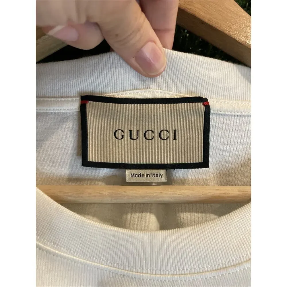Gucci Cotton Jersey Mirror Logo Print T-Shirt Ivory Size S Authentic